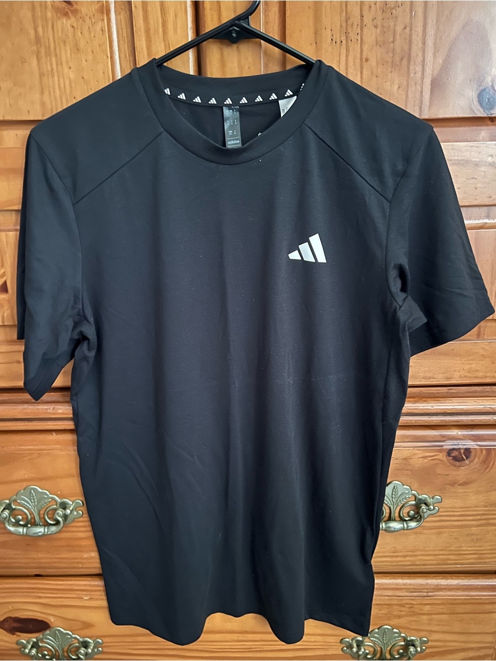 adidas Black Crew Neck Athletic Tee with White Logo